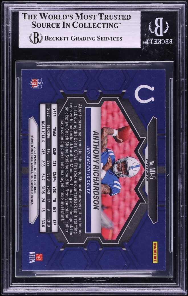 2023 Panini Mosaic NFL Debut Silver Anthony Richardson ROOKIE #5 BGS 8.5 NM-MT+