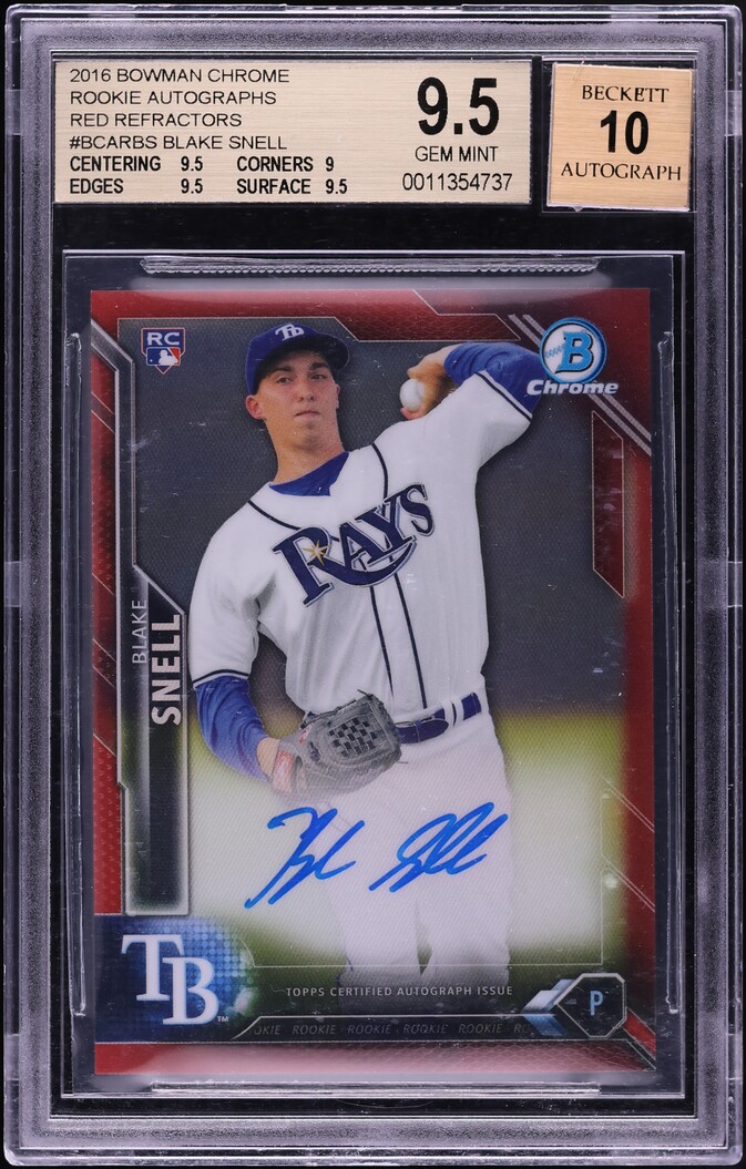 2016 Bowman Chrome Red Refractor Blake Snell ROOKIE AUTO /5 BGS 9.5 GEM MINT