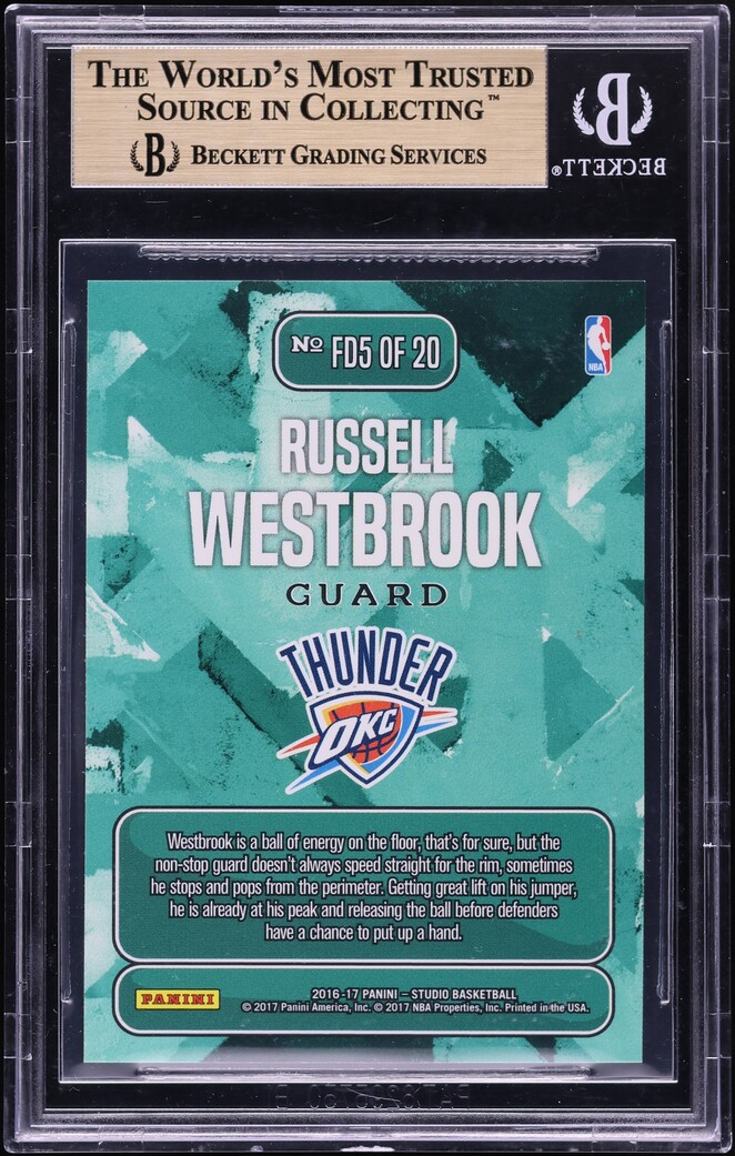2016 Panini Studio From Downtown Russell Westbrook #FD5 BGS 9.5 GEM MINT
