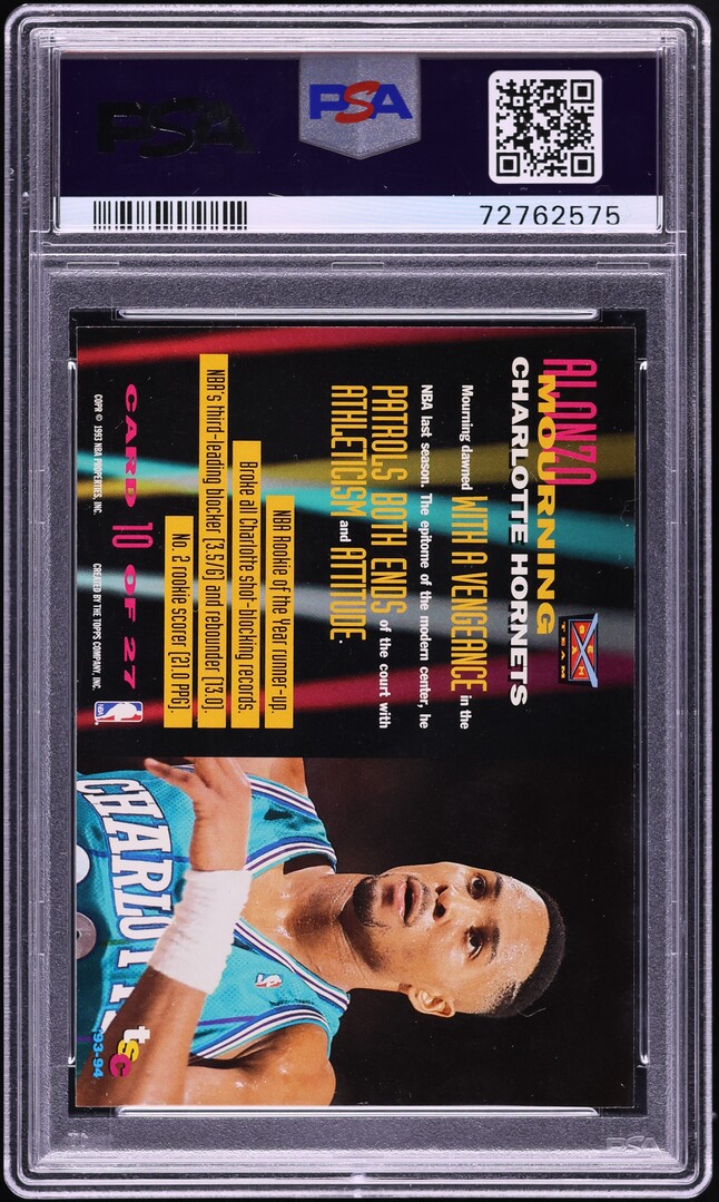 1993 Stadium Club Beam Team Alonzo Mourning #10 PSA 9 MINT on