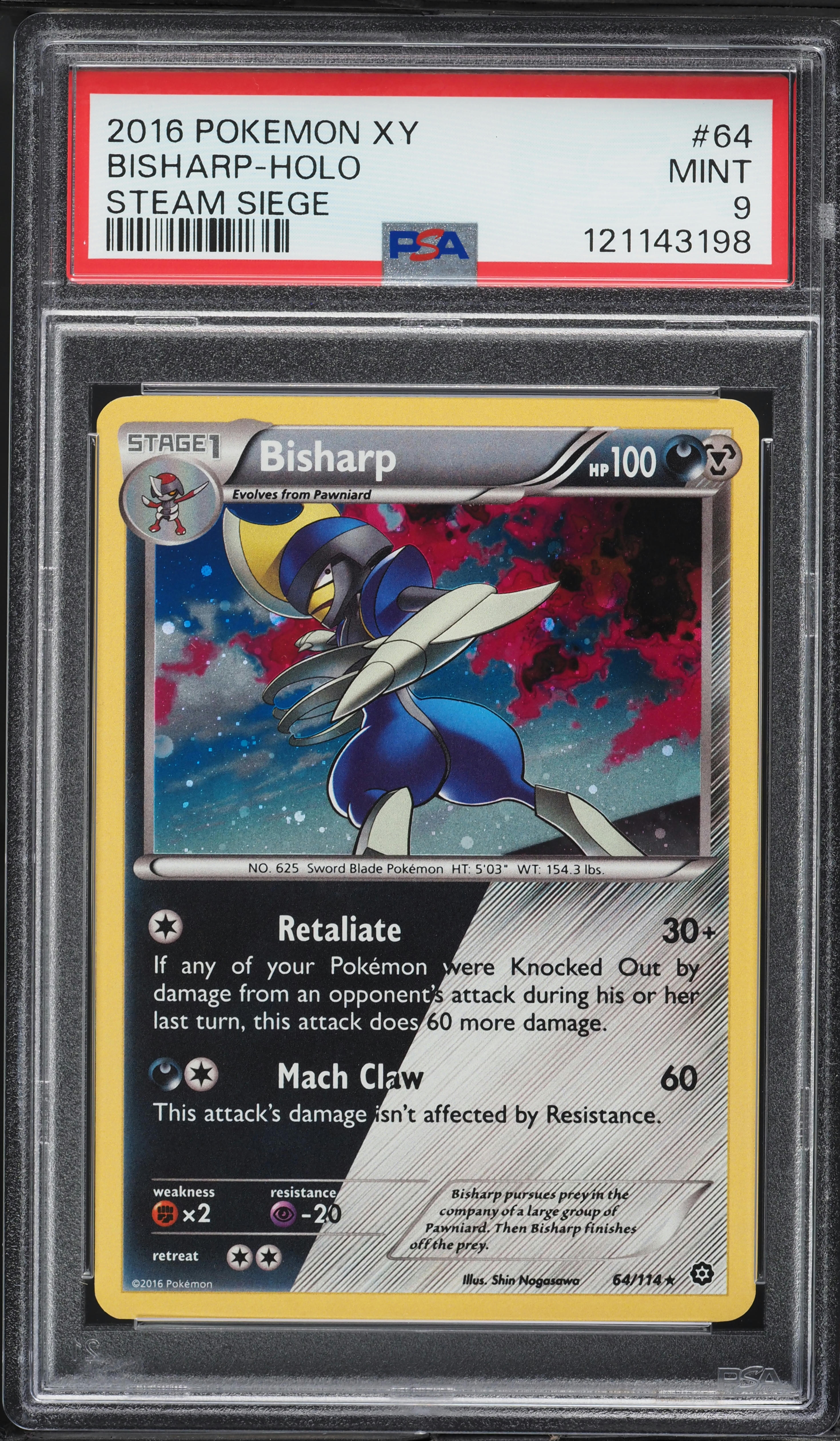 2016 Pokemon XY Steam Siege Holo Bisharp #64 PSA 9 MINT on
