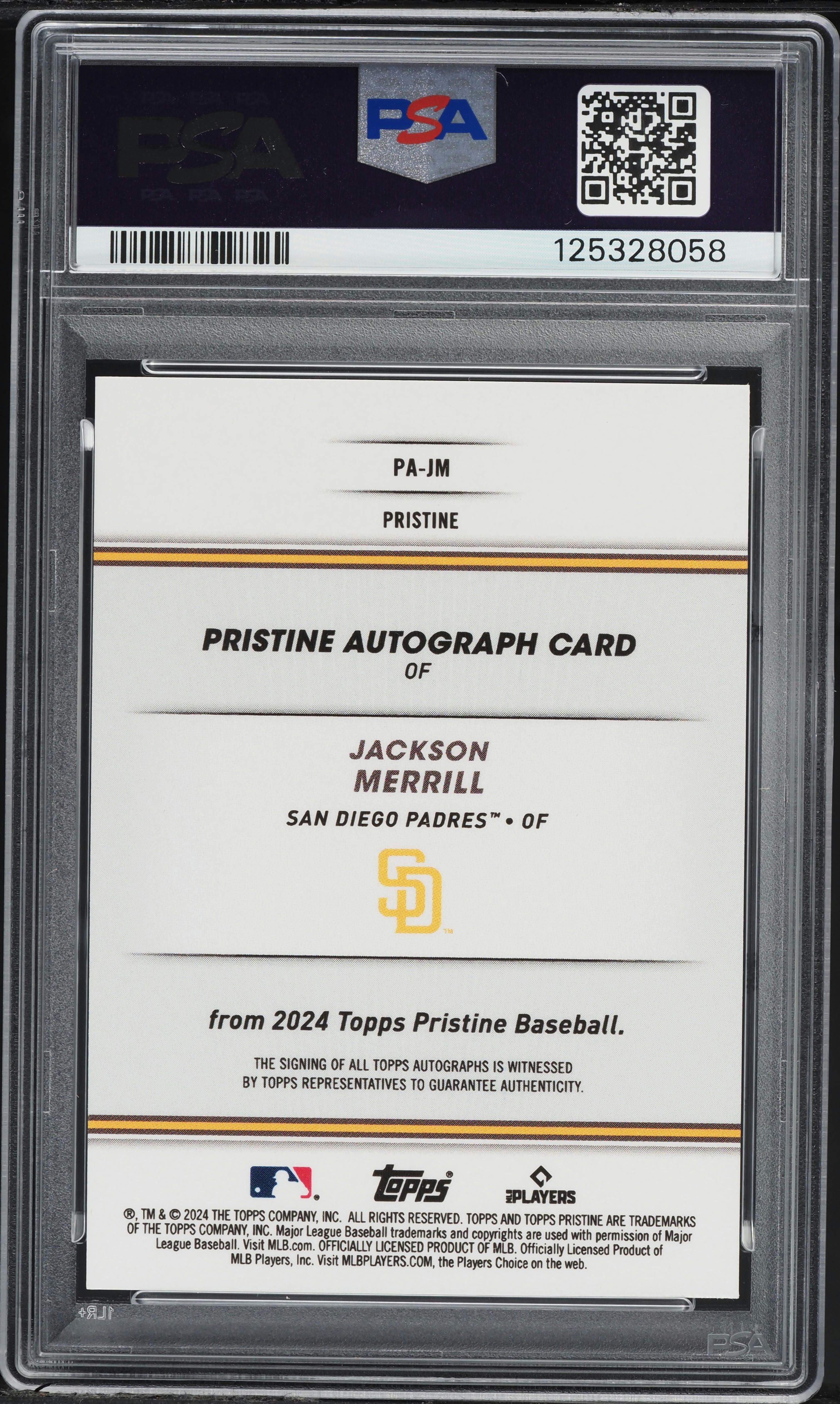 2024 Topps Pristine Orange Jackson Merrill ROOKIE AUTO /25 #PA-JM 