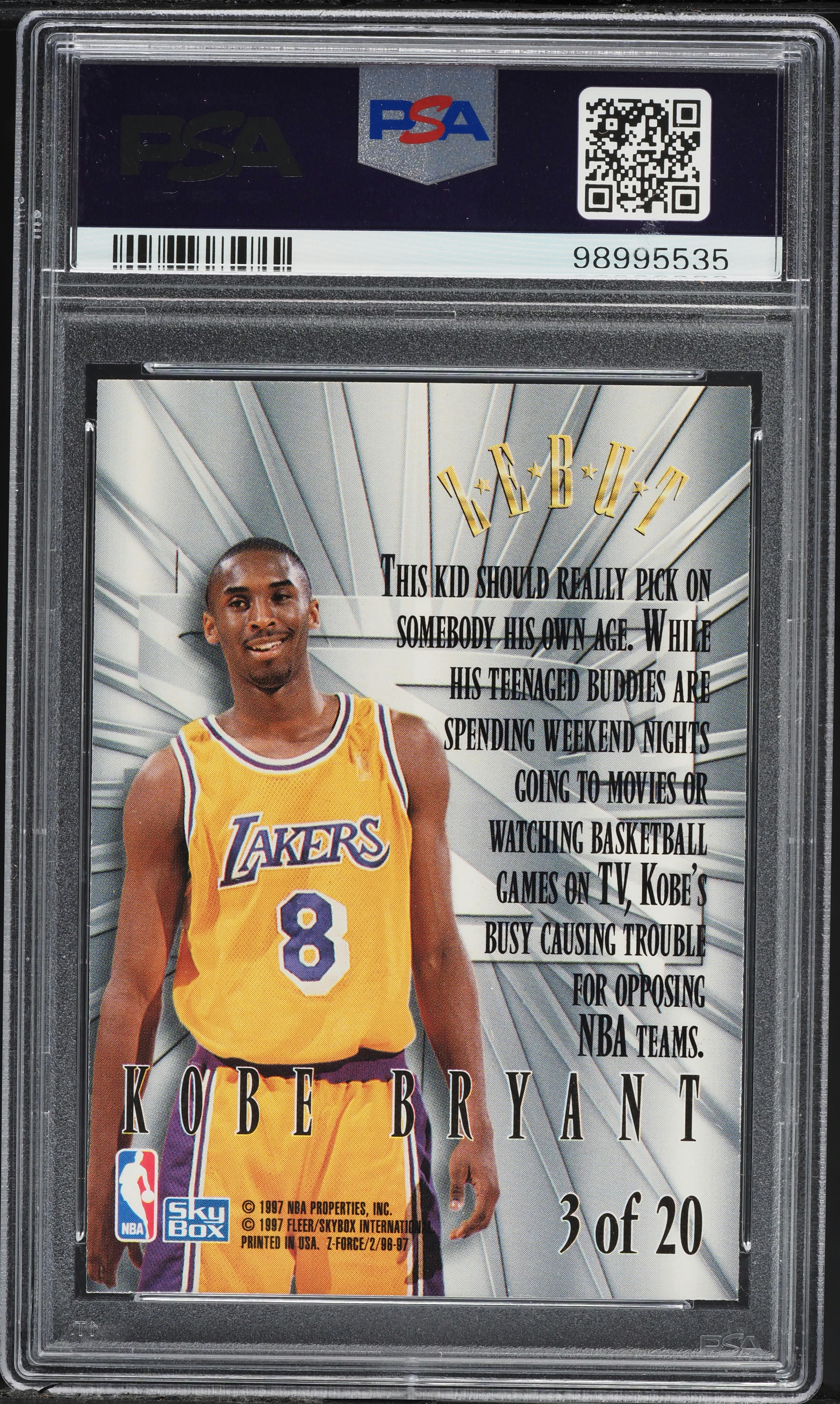 その他 1996 Skybox Z-Force Zebut Kobe #3 RC Kobe Bryant #3 Prices [Rookie] | 1996 Skybox Z Force Zebut