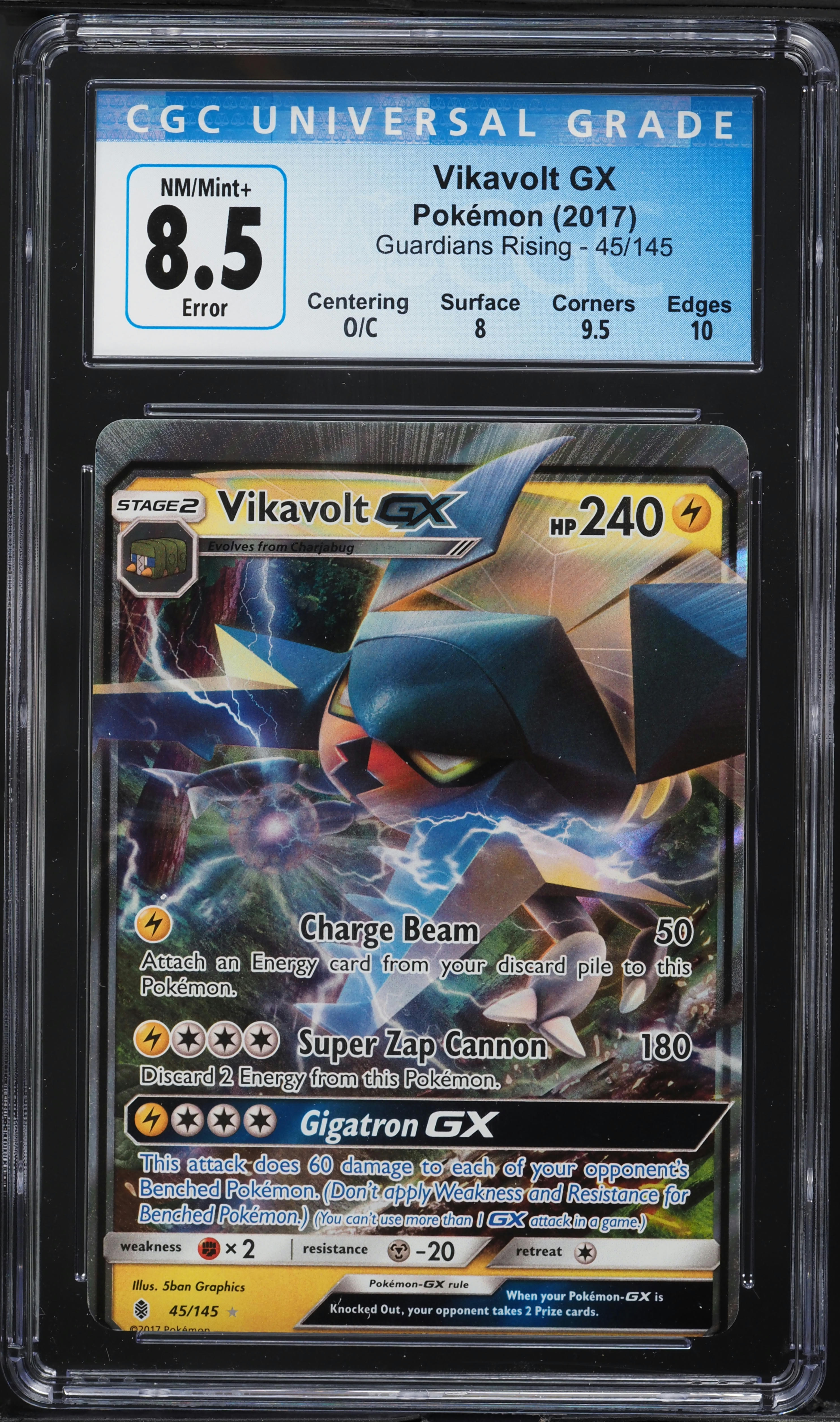 2017 Pokemon Sun & Moon Guardians Rising Vikavolt GX #45 CGC 8.5 NM-MT+ 2017 Pokemon Sun & Moon Guardians Rising Vikavolt GX #45 CGC 8.5 NM-MT+