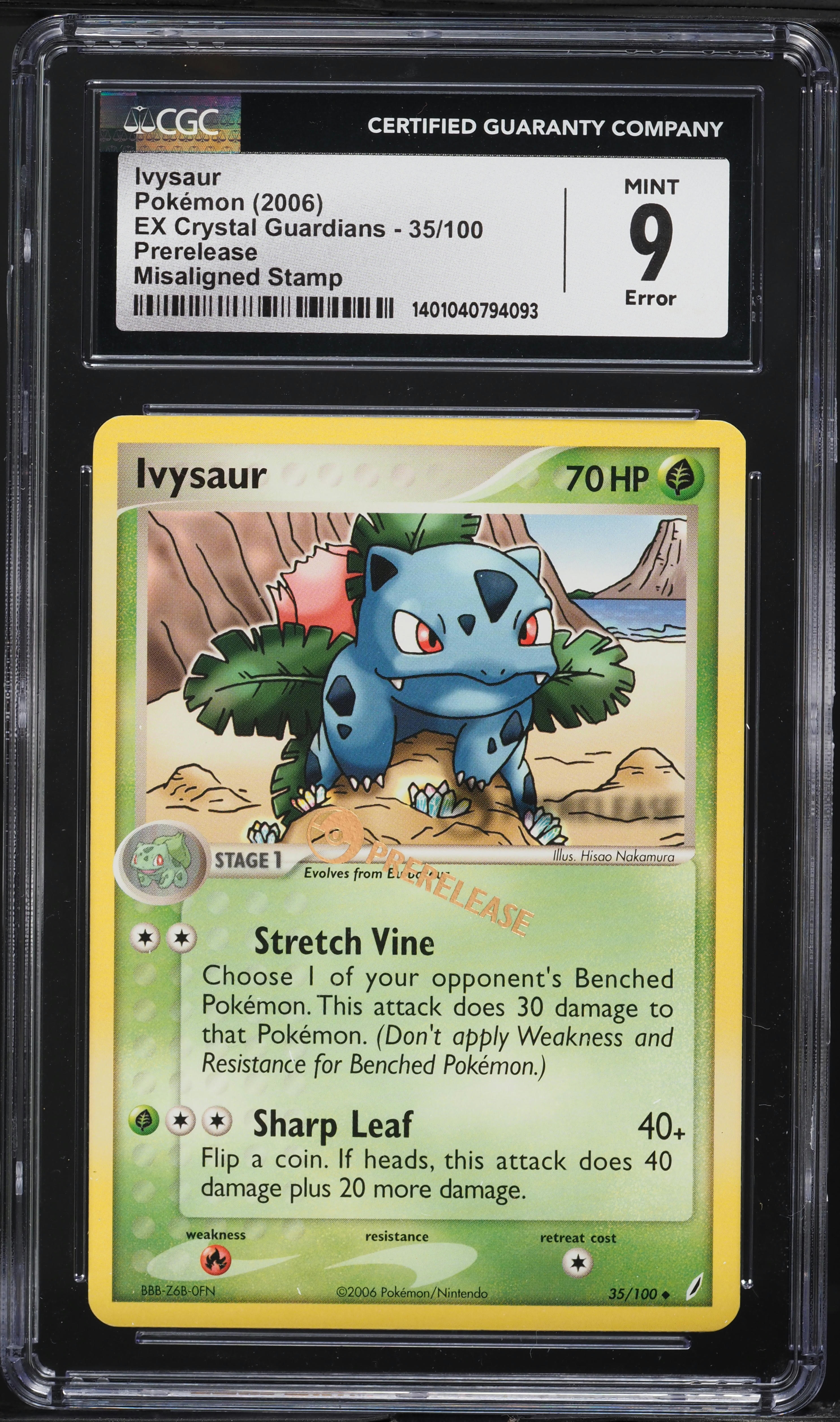 2006 Pokemon EX Crystal Guardians Prerelease Error Ivysaur #35 CGC