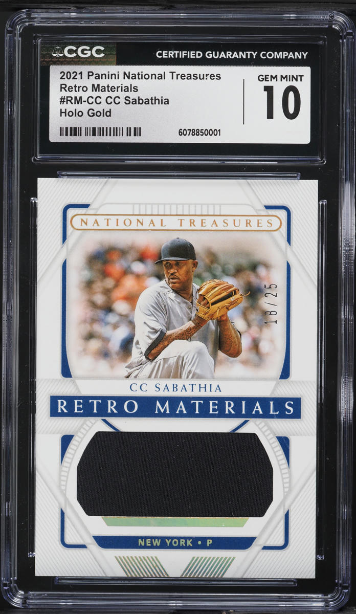2021 National Treasures Retro Holo Gold CC Sabathia PATCH /25 #RM-CC CGC 10 GEM MINT