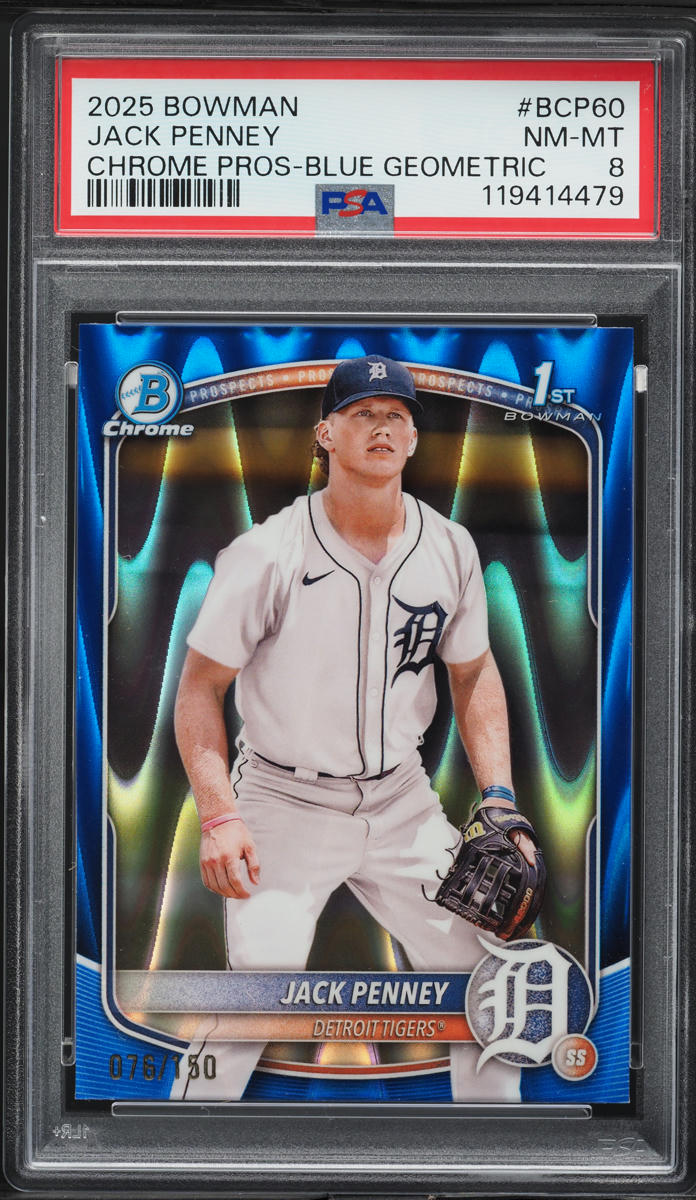 2025 Bowman Chrome Blue Geometric Jack Penney PROSPECT /150 #BCP60 PSA 8 NM-MT