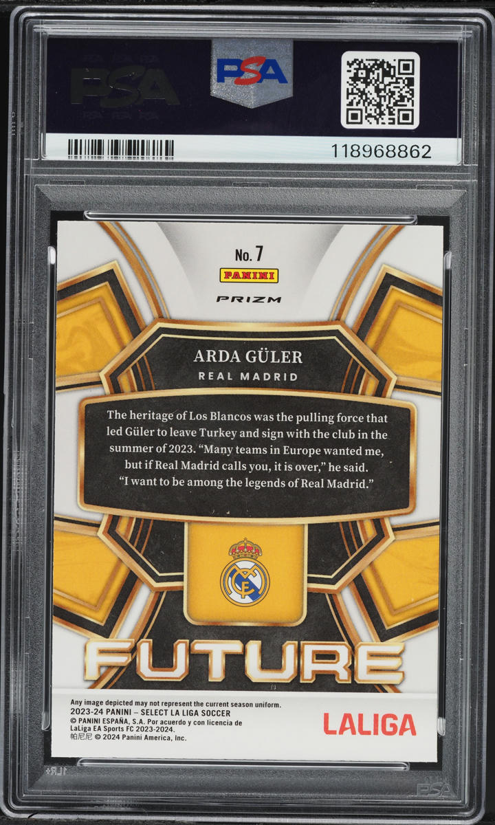 2023 Select La Liga Future Peacock Arda Guler ROOKIE #7 PSA 9 MINT