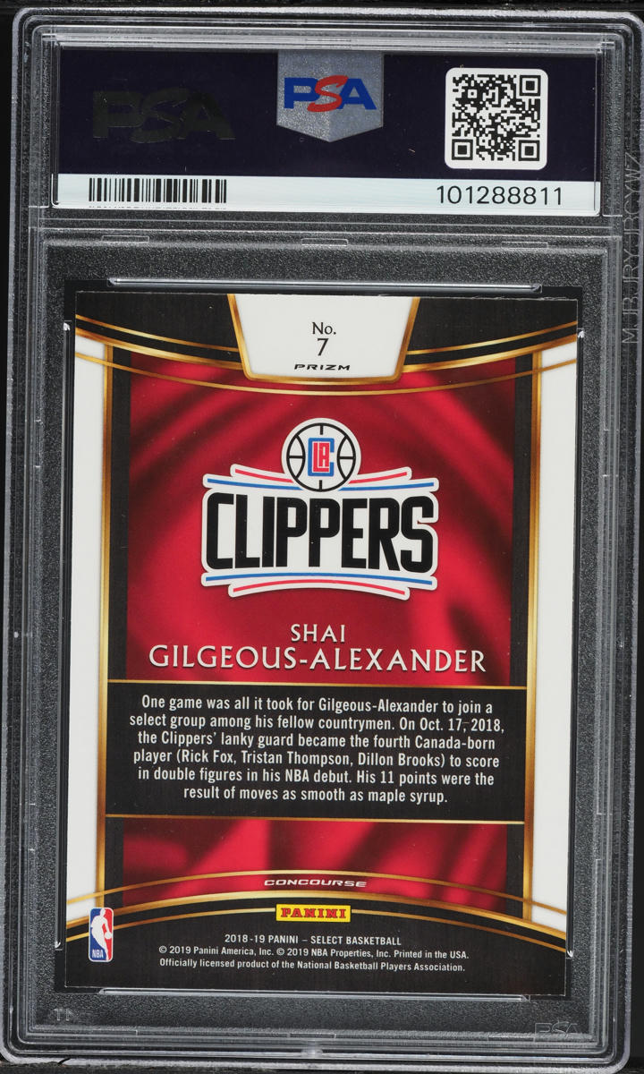 2018 Select Concourse Tri-Color Prizm Shai Gilgeous-Alexander ROOKIE PSA 10 GEM