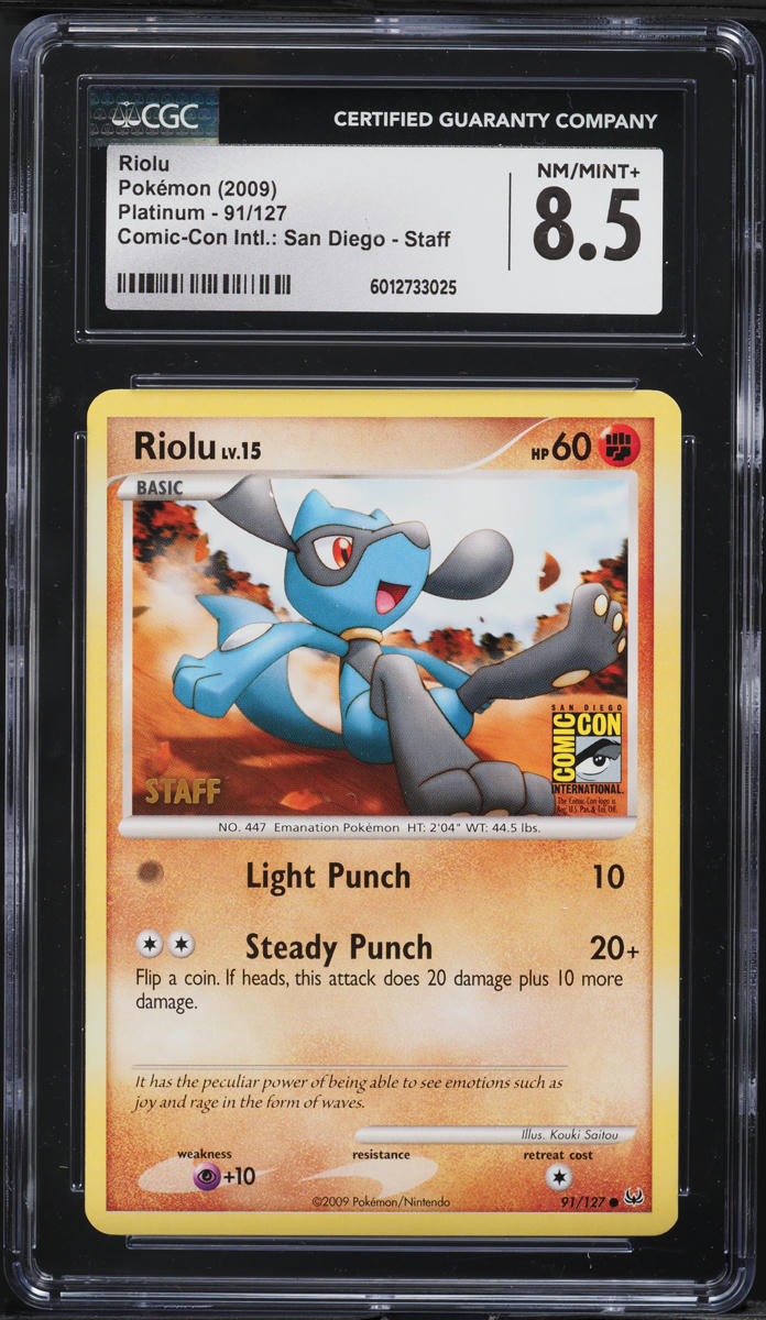 2009 Pokemon Platinum Comic-Con Intl.: San Diego Staff Riolu #91 CGC 8.5 NM-MT+ on Fanatics Collect 2009 Pokemon Platinum Comic-Con Intl.: San Diego Staff Riolu #91 CGC 8.5 NM-MT+ on Fanatics Collect