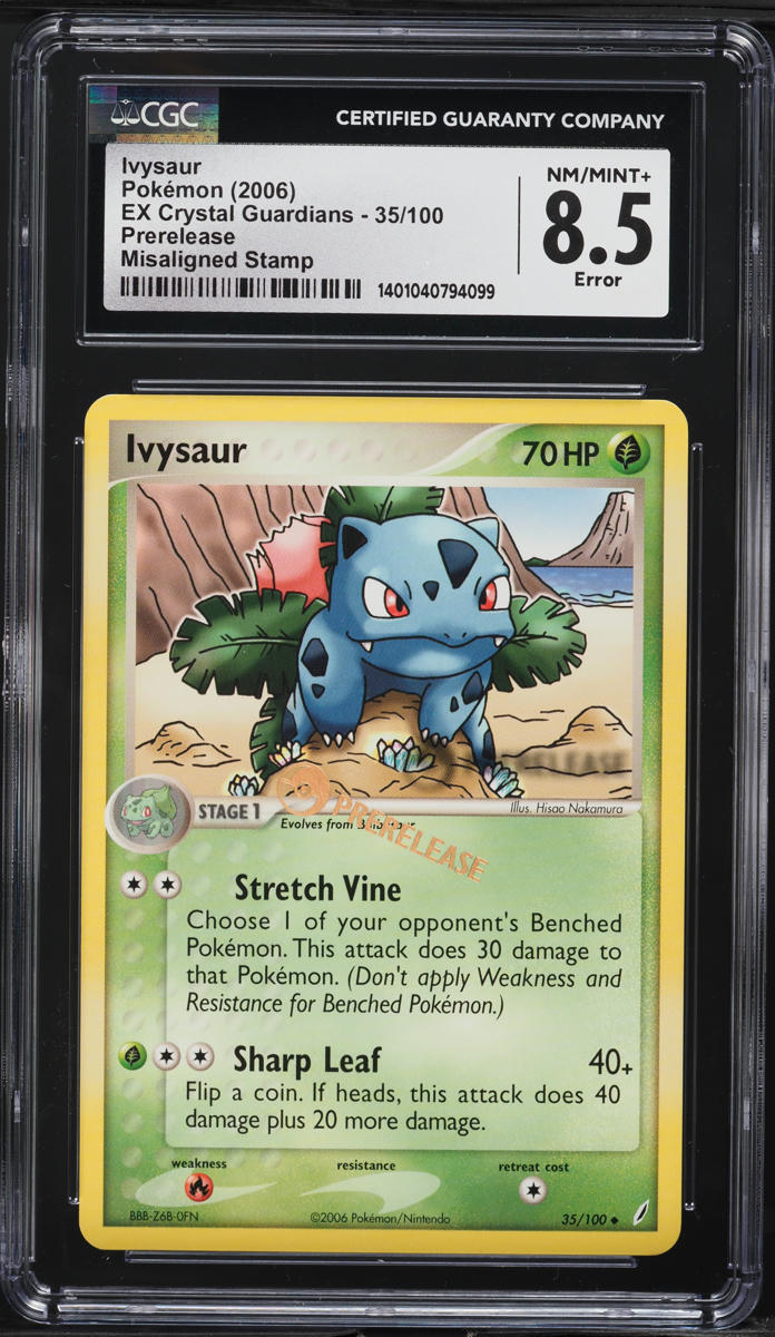 2006 Pokemon EX Crystal Guardians Prerelease Error Ivysaur #35 CGC 8.5 NM-MT+