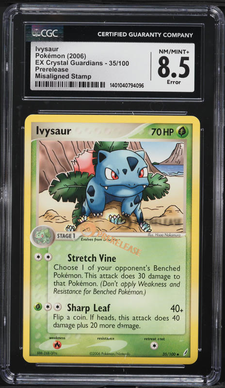 2006 Pokemon EX Crystal Guardians Prerelease Error Ivysaur #35 CGC 9 MINT on Fanatics Collect 2006 Pokemon EX Crystal Guardians Prerelease Error Ivysaur #35 CGC 9 MINT on Fanatics Collect