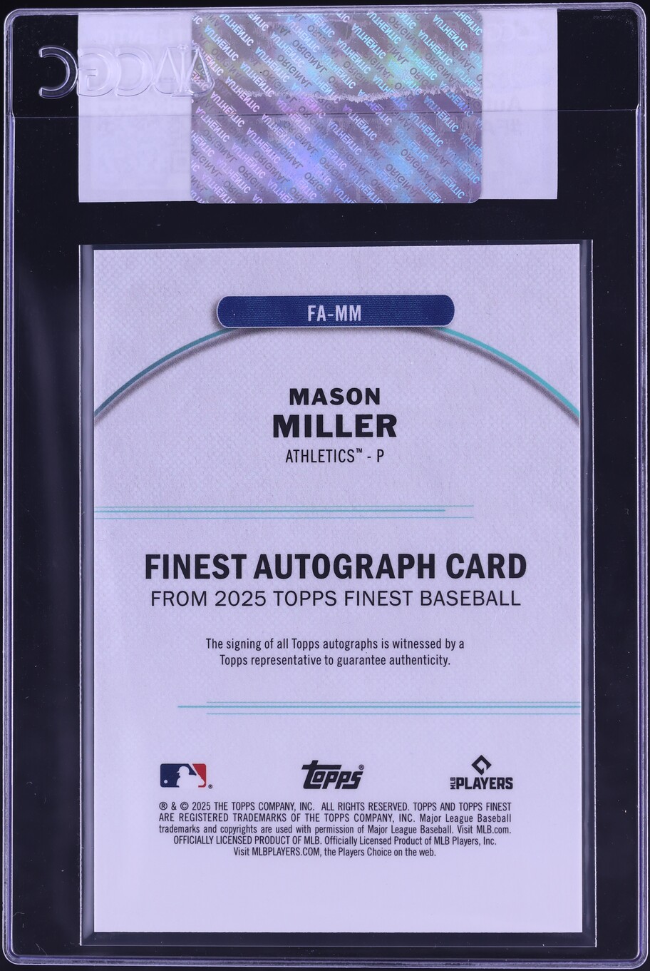 2025 Finest Mason Miller AUTO #FA-MM CGC AUTH