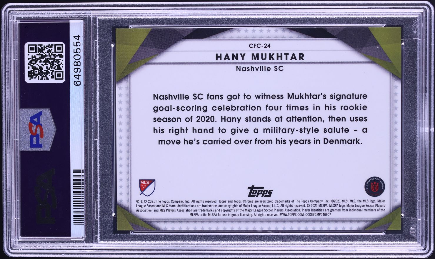 2021 Topps Chrome MLS Celebration FC Superfractor Hany Mukhtar 1/1 #CFC24 PSA 8