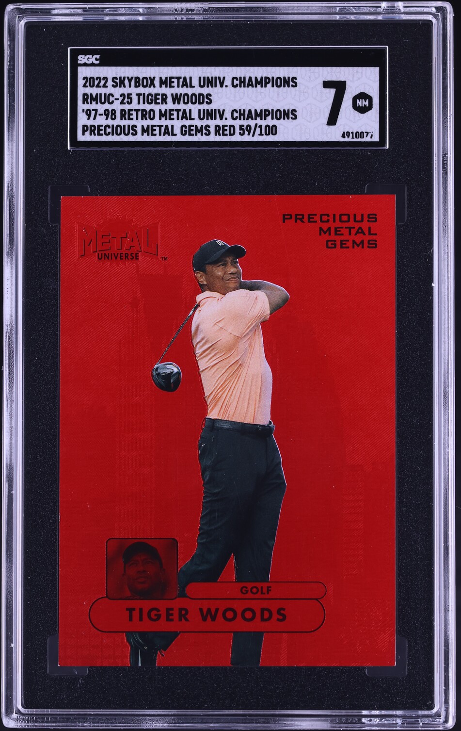 2022 Metal Universe Champions '97-'98 Retro PMG Red Tiger Woods /100 SGC 7 NRMT