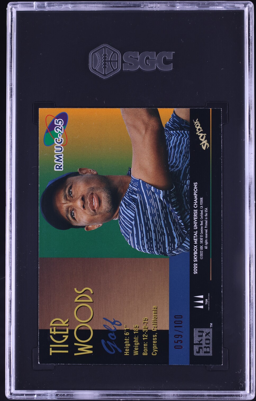 2022 Metal Universe Champions '97-'98 Retro PMG Red Tiger Woods /100 SGC 7 NRMT