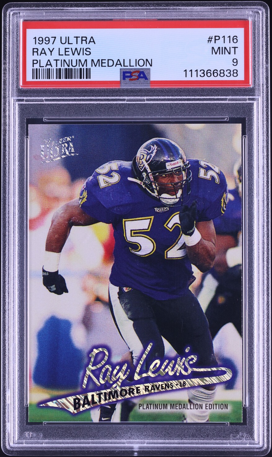 1997 Ultra Platinum Medallion Ray Lewis #P116 PSA 9 MINT