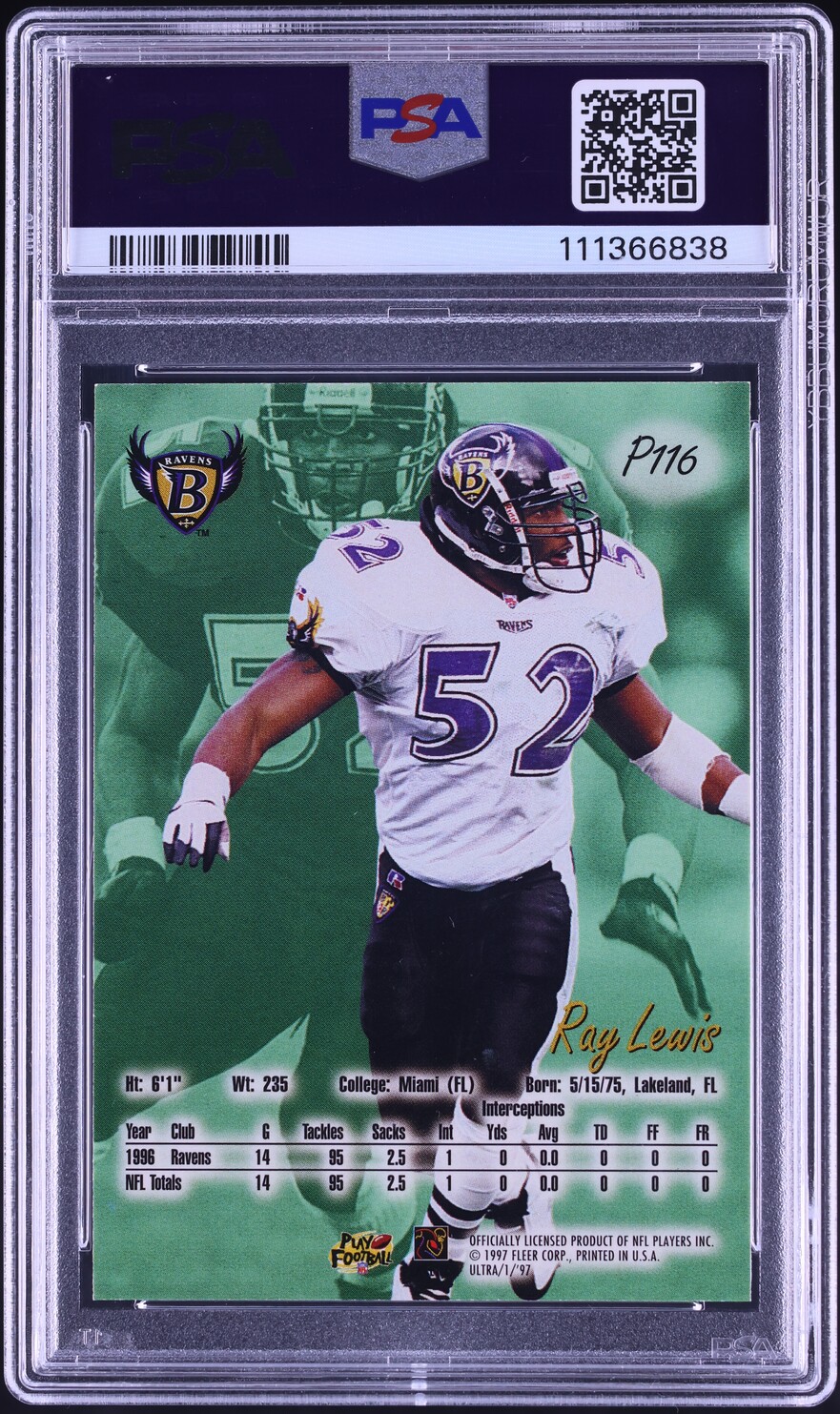 1997 Ultra Platinum Medallion Ray Lewis #P116 PSA 9 MINT