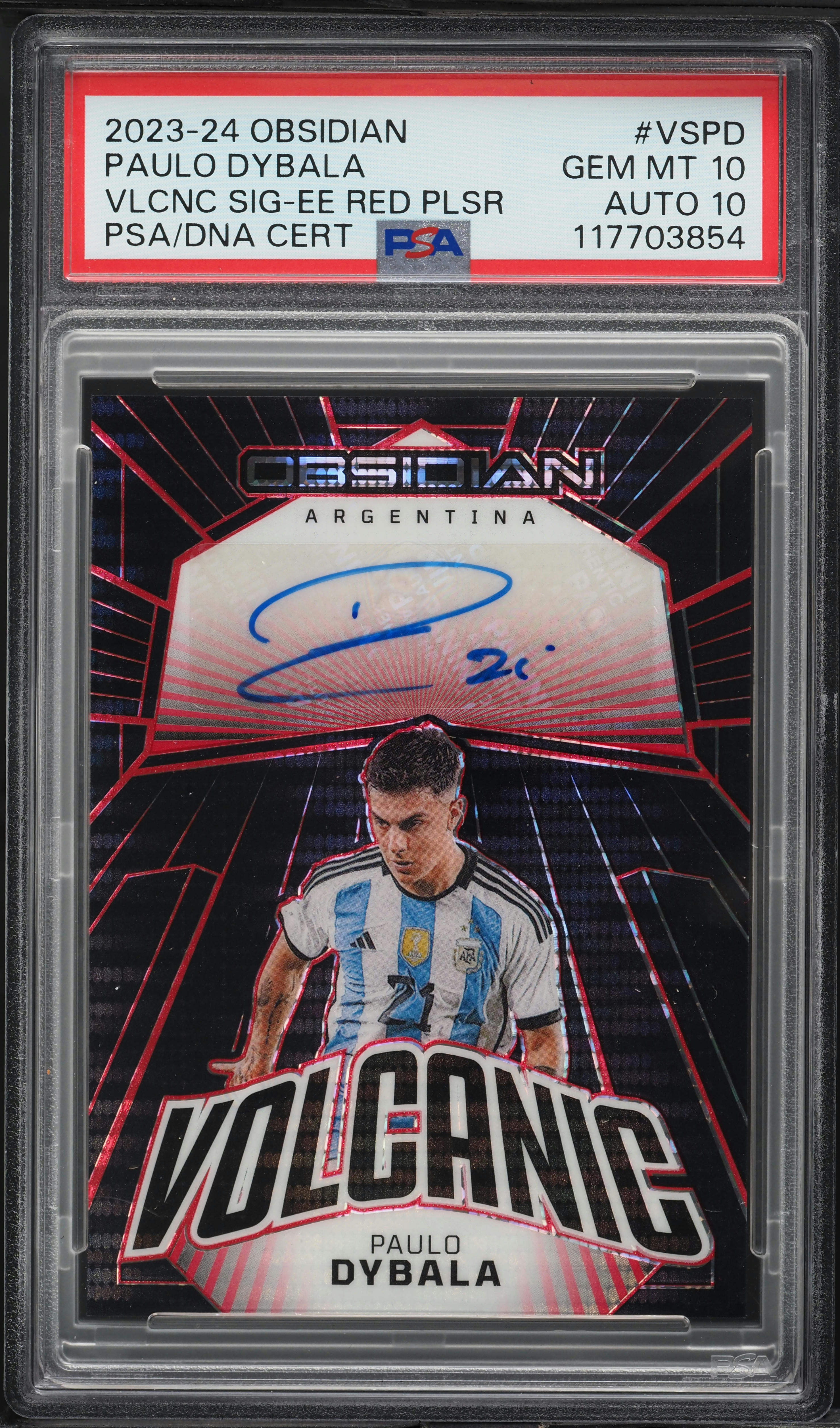 2023 Panini Obsidian Volcanic Red Pulsar Paulo Dybala AUTO DNA 10
