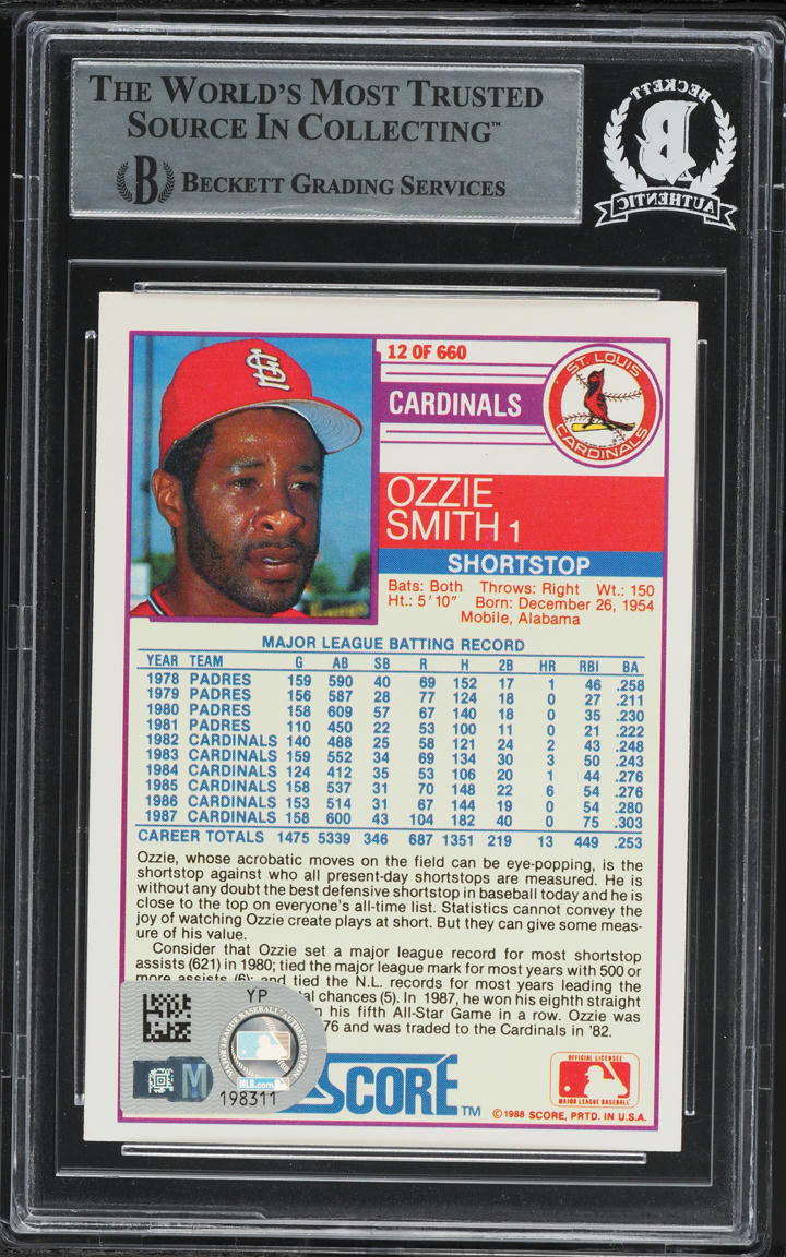 1988 Score Ozzie Smith AUTO #12 BGS AUTH