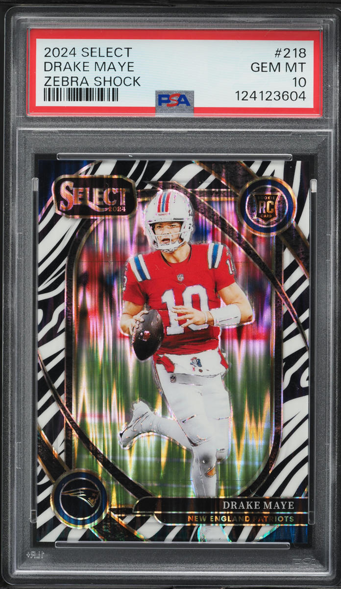 Zebra Select Rookie 2024 Select Club Level Zebra Shock Drake Maye ROOKIE #218 PSA 10 GEM ...