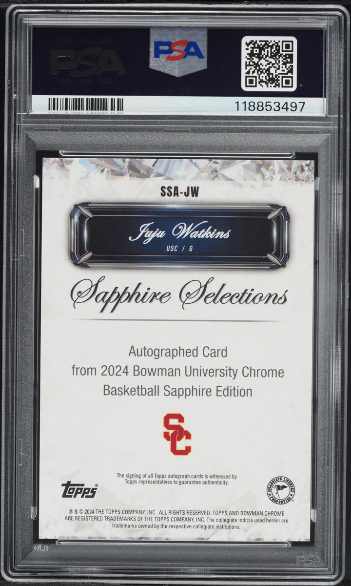 2024 Bowman Chrome U Sapphire Selections Juju Watkins RC AUTO PSA 10 GEM MINT