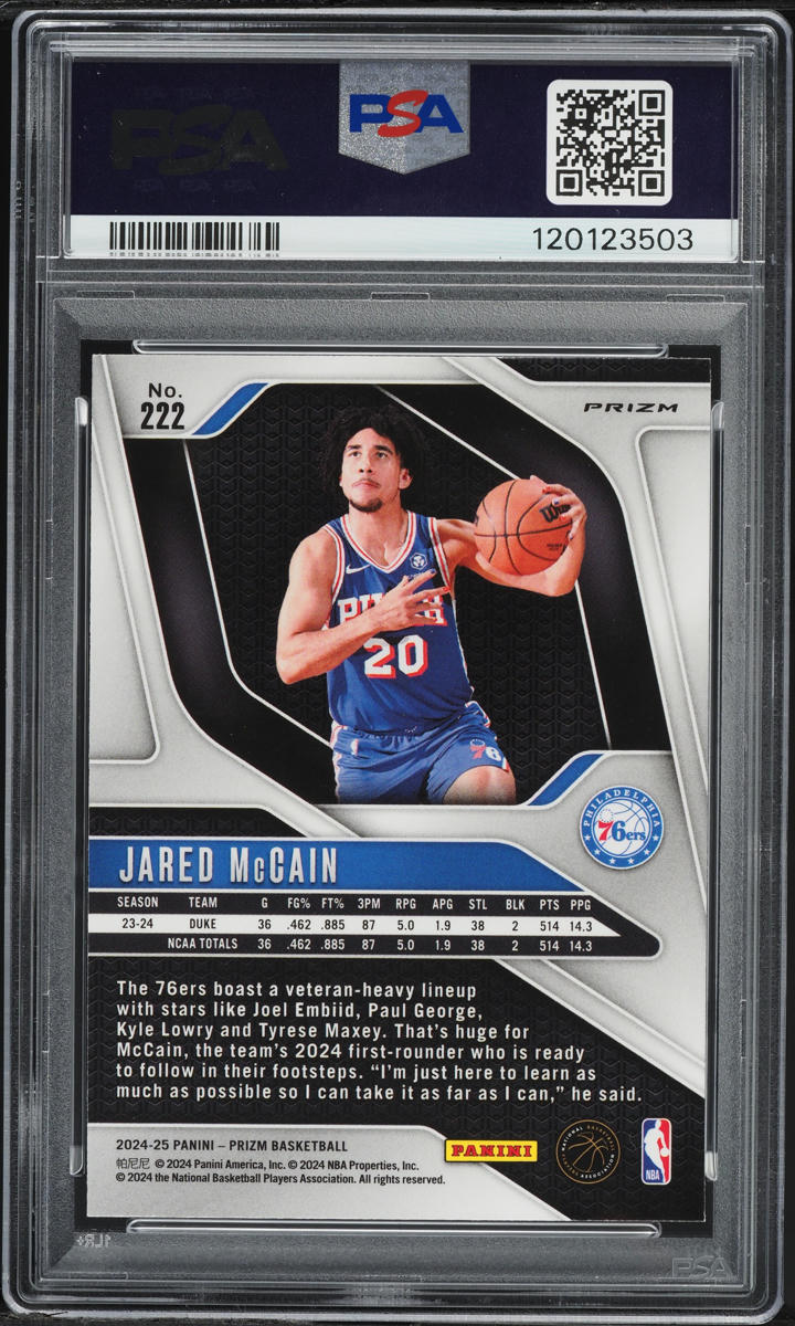 2024 Panini Prizm Silver Jared McCain ROOKIE #222 PSA 10 GEM MINT