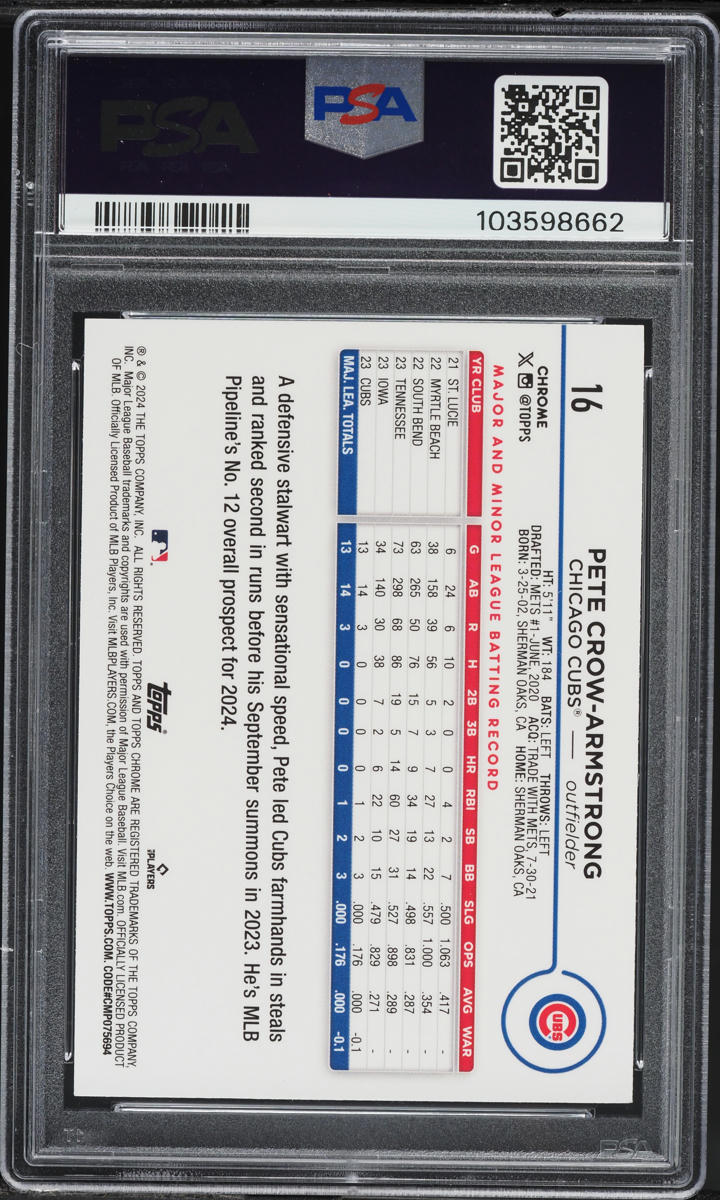 2024 Topps Chrome Xfractor Pete Crow-Armstrong ROOKIE #16 PSA 9 MINT