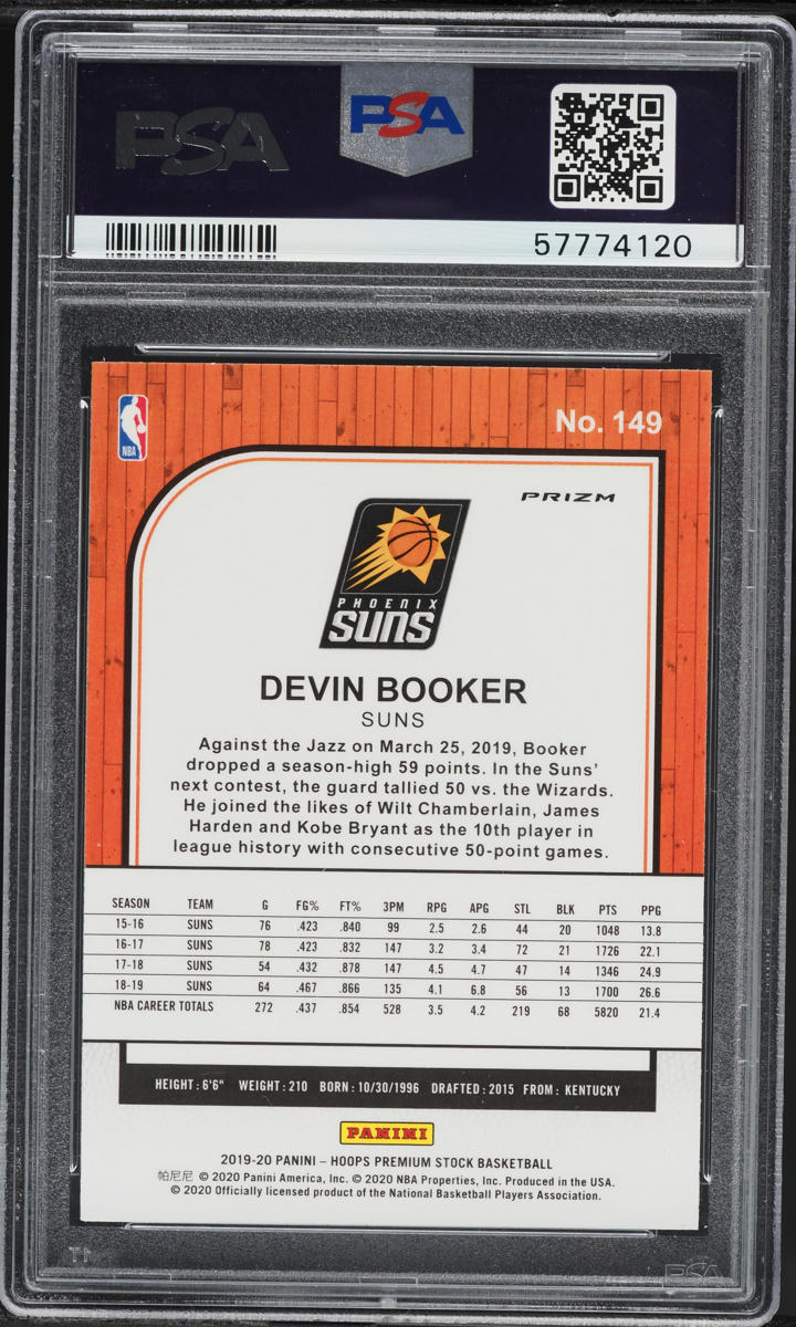 2019 Hoops Premium Stock Silver Laser Devin Booker #149 PSA 10 GEM