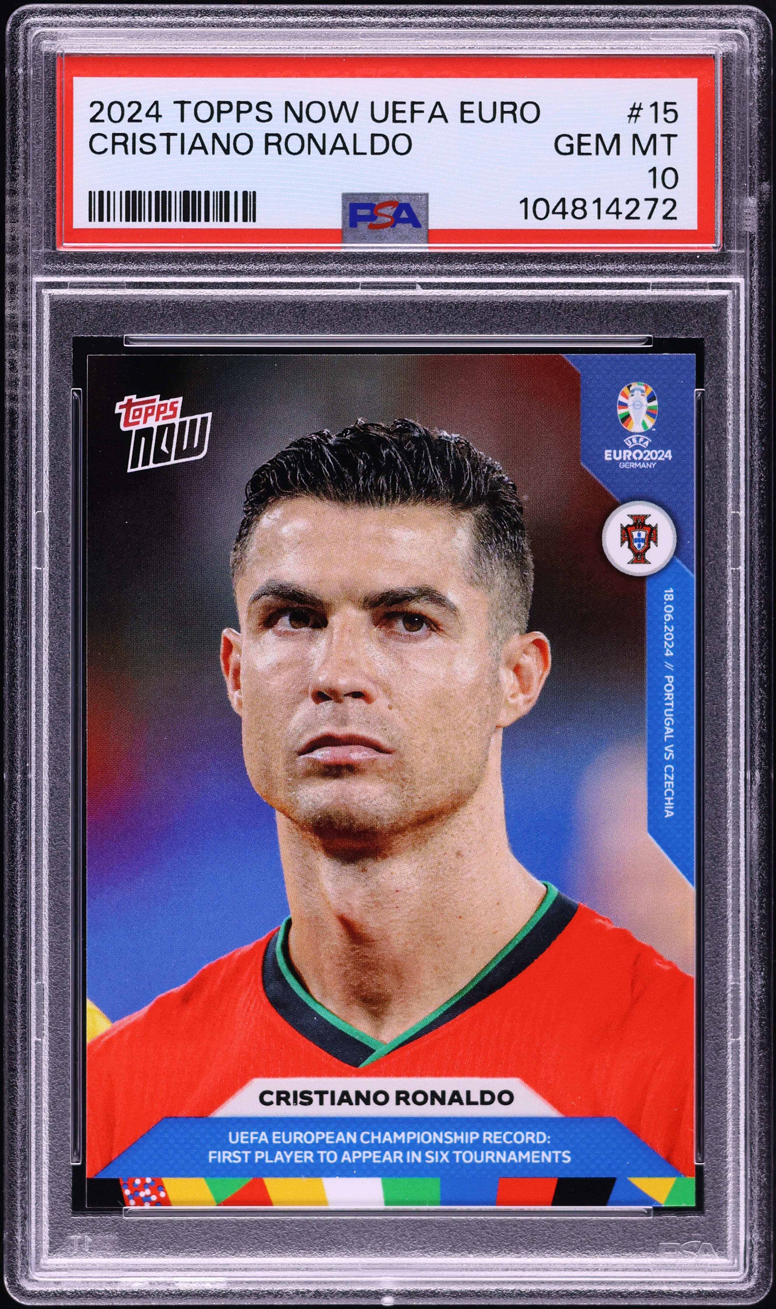 2024 Topps Now UEFA Euro Cristiano Ronaldo #15 PSA 10 GEM MINT on 