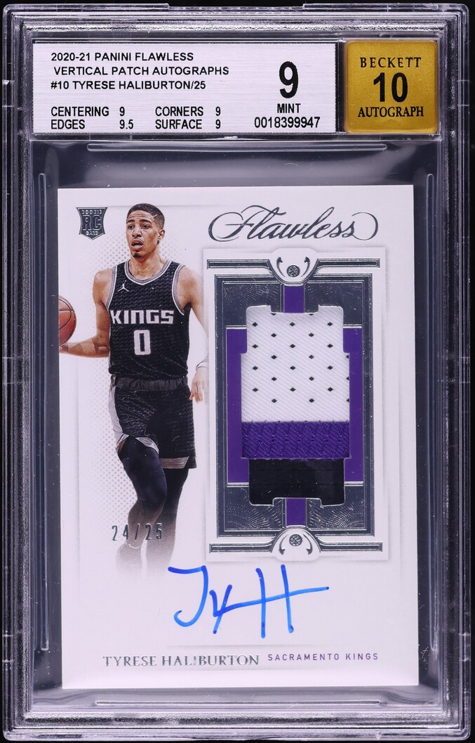 2020 Panini Flawless Vertical Tyrese Haliburton ROOKIE PATCH AUTO /25 BGS 9 MINT