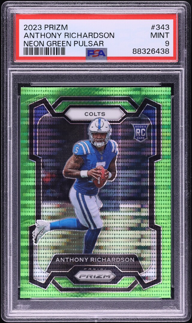 2023 Panini Prizm Neon Green Pulsar Anthony Richardson ROOKIE #343 PSA 9 MINT