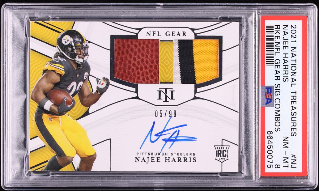 2021 National Treasures NFL Gear Najee Harris ROOKIE PATCH AUTO /99 PSA 8 NM-MT