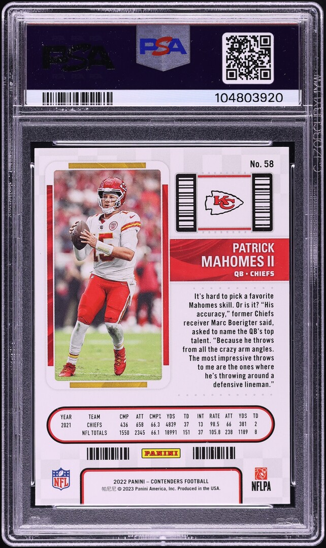 2022 Panini Contenders Patrick Mahomes II #58 PSA 9 MINT