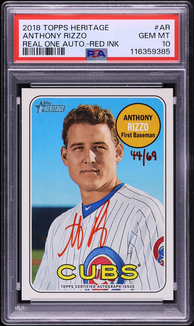 2018 Topps Heritage Real One Red Ink Anthony Rizzo AUTO /69 #AR