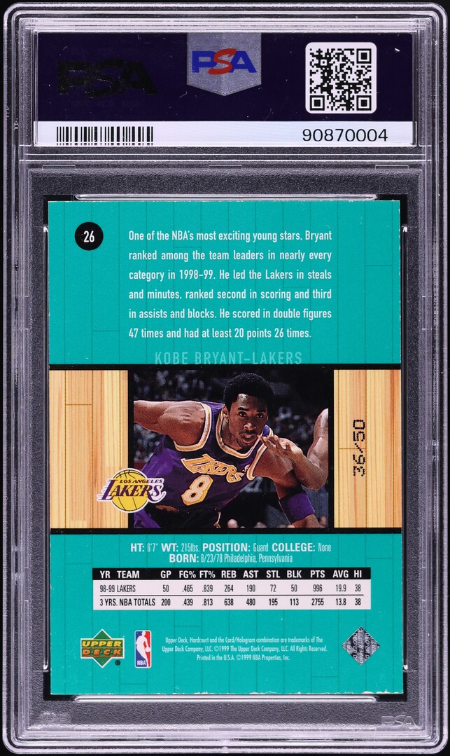 1999 Upper Deck Hardcourt Baseline Grooves Silver Kobe Bryant /50 #26 PSA 7 NRMT