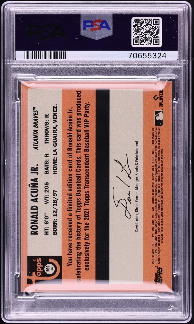 2022 Topps Transcendent VIP Through The Years Ronald Acuna Jr. /95 #1969 PSA 10