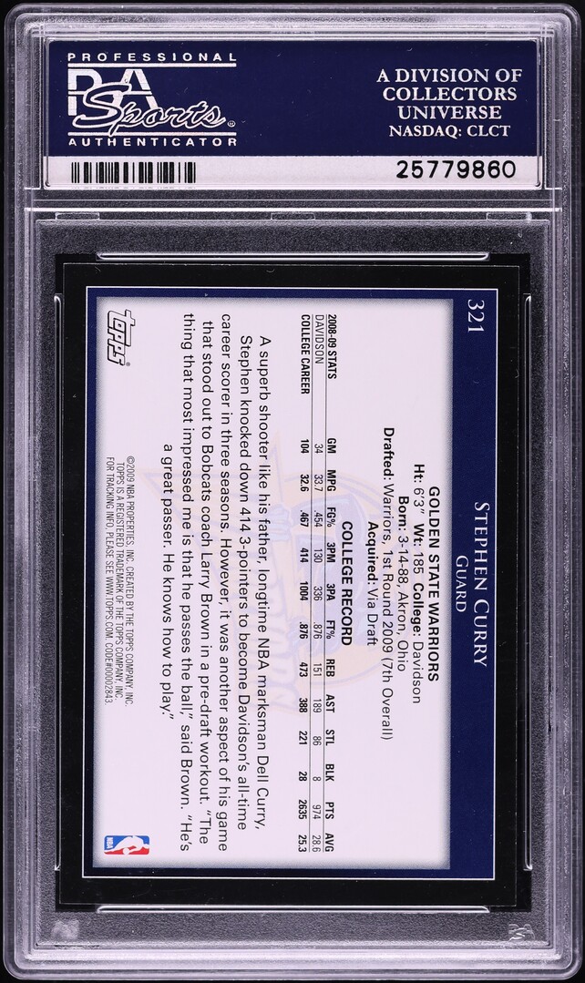 2009 Topps Basketball Stephen Curry ROOKIE #321 PSA 10 GEM MINT