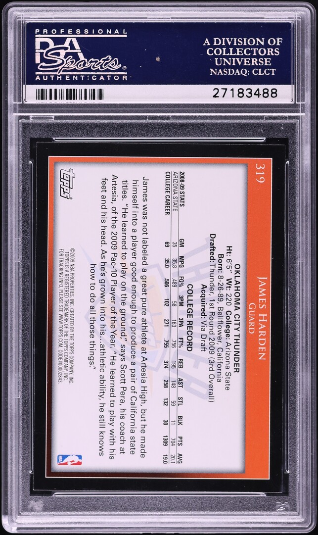 2009 Topps Basketball James Harden ROOKIE #319 PSA 10 GEM MINT on