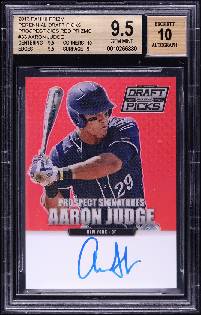 2013 Panini Prizm Perennial Red Aaron Judge ROOKIE AUTO /100 #33 BGS 9.5