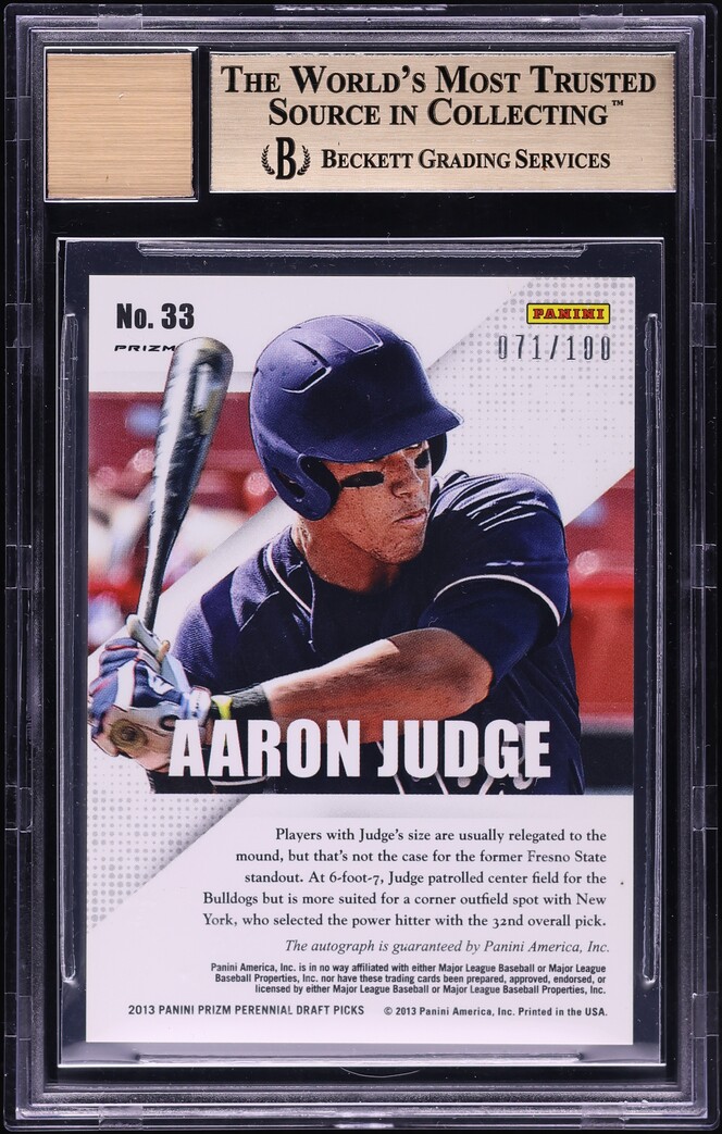2013 Panini Prizm Perennial Red Aaron Judge ROOKIE AUTO /100 #33 BGS 9.5
