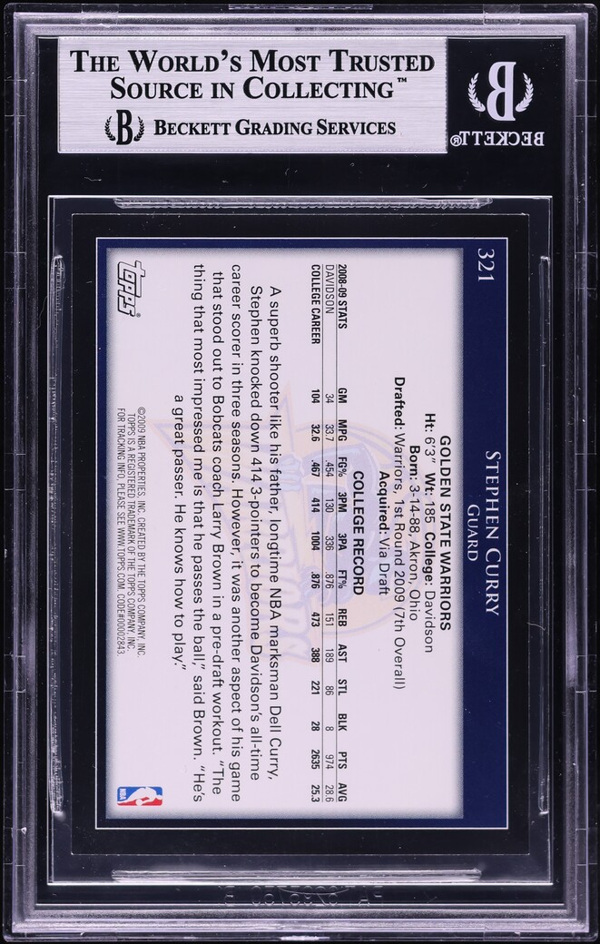 2009 Topps Basketball Stephen Curry ROOKIE #321 BGS 8.5 NM-MT+