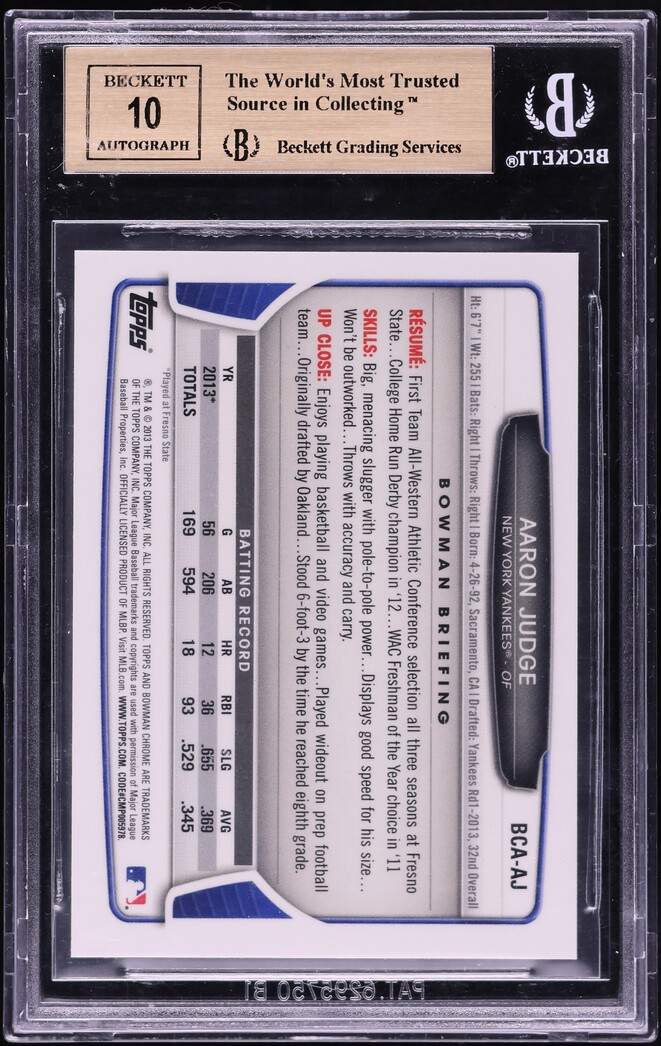 2013 Bowman Chrome Draft Aaron Judge ROOKIE AUTO #BCA-AJ BGS 9.5 GEM MINT