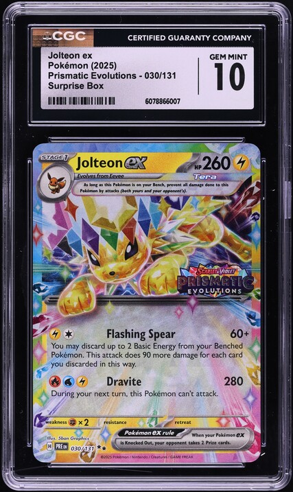 2025 Pokemon SV Prismatic Evolutions Surprise Box Jolteon EX #30 CGC 10 GEM MINT