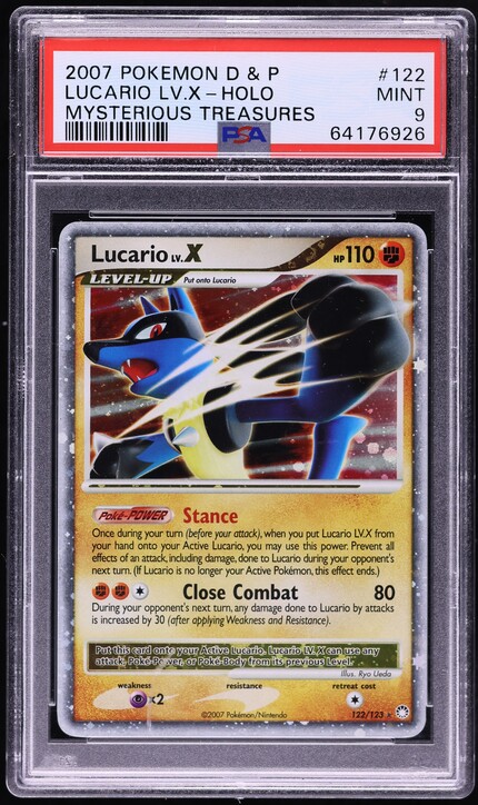 2007 Pokemon DP Mysterious Treasures Holo Lucario LV X #122 PSA 10