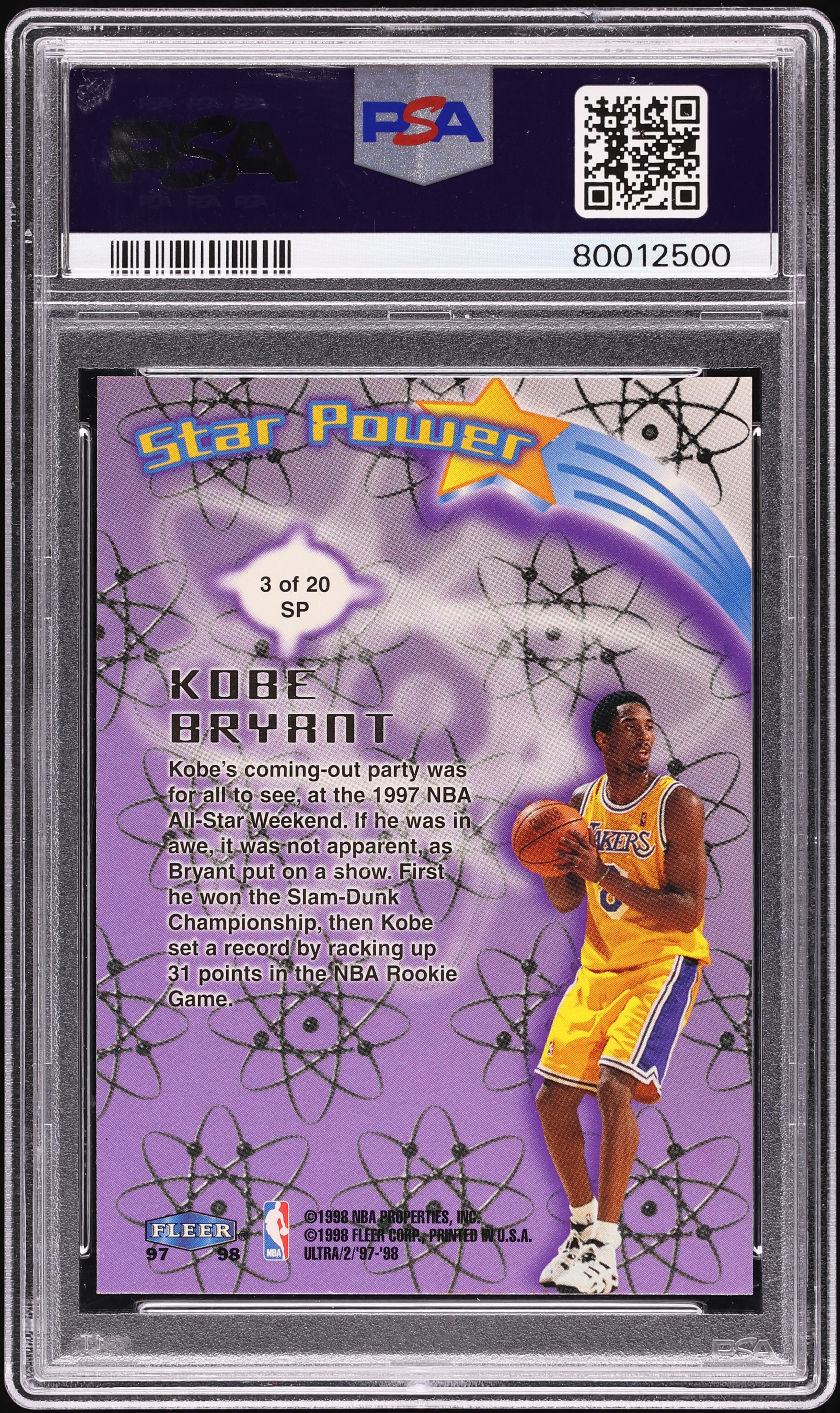 1997 Ultra Star Power Kobe Bryant #3 PSA 10 GEM MINT on Fanatics 