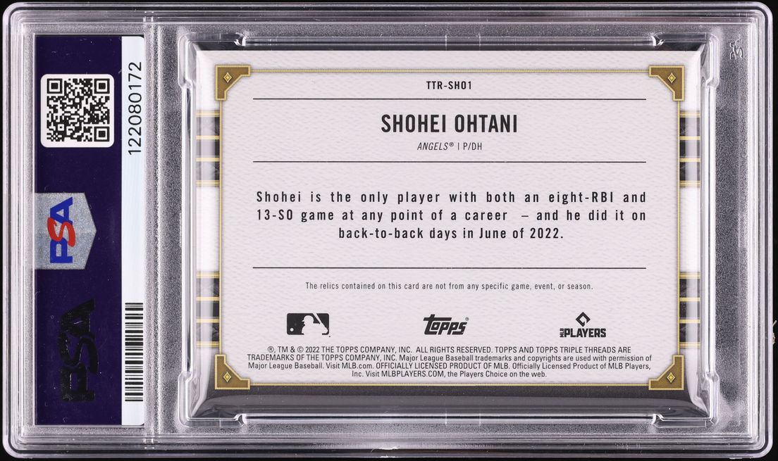 2022 Topps Triple Threads Shohei Ohtani GAME-USED PATCH /36 #TTRSHO1 PSA 9 MINT