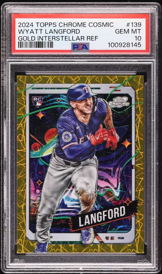 2024 Topps Chrome Cosmic Gold Interstellar Ref Wyatt Langford RC /50 #139 PSA 10
