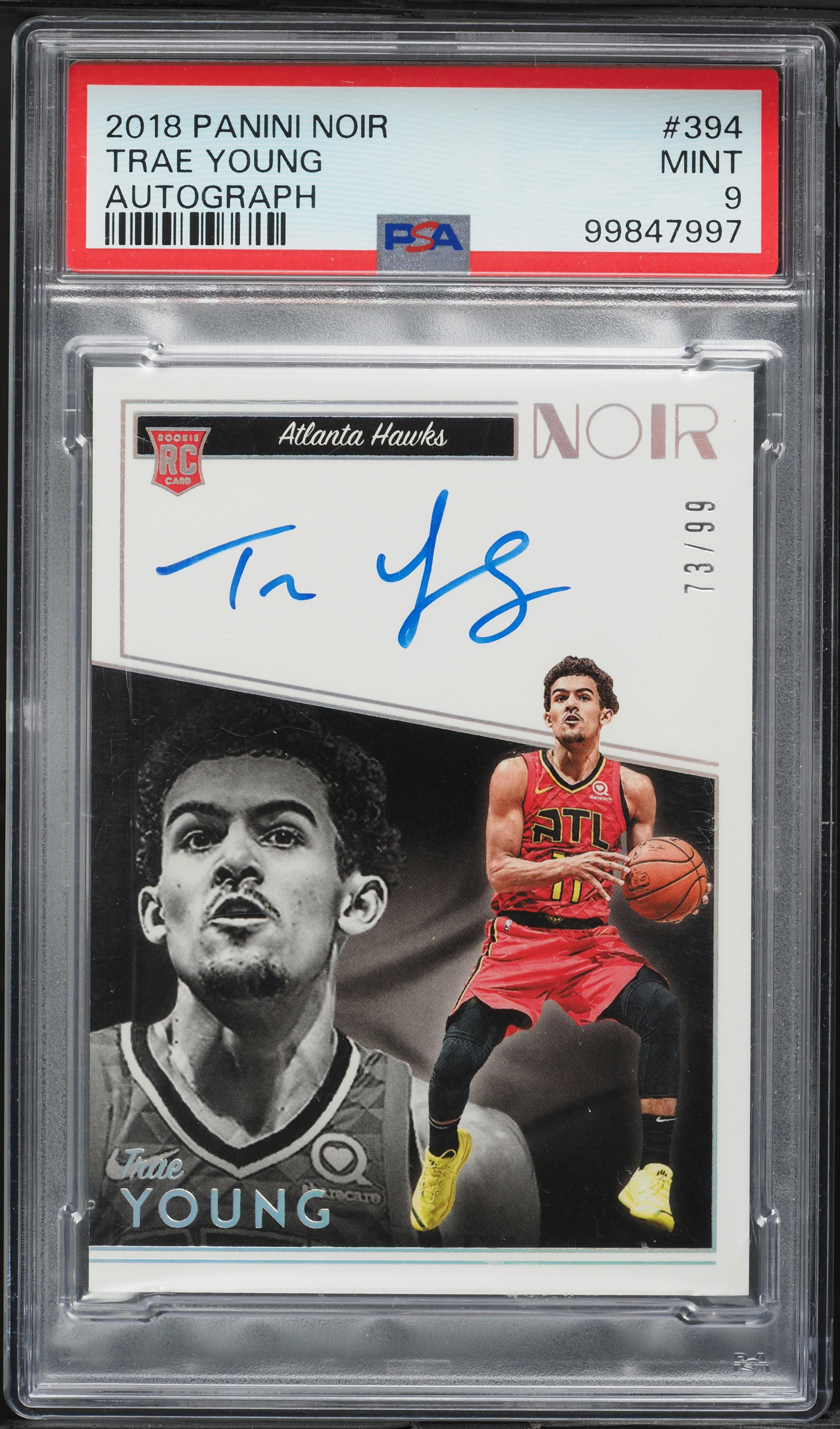 2018 Panini Noir Trae Young ROOKIE AUTO /99 #394 PSA 9 MINT on