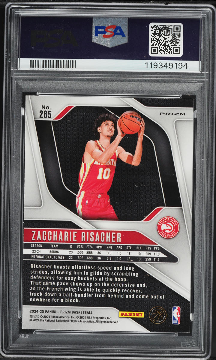 2024 Panini Prizm Red Ice Zaccharie Risacher ROOKIE #265 PSA 9